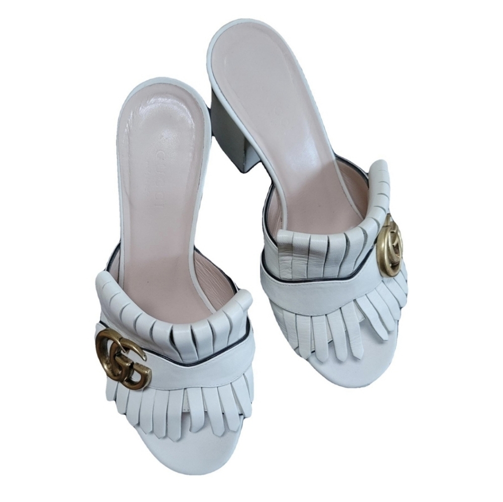 White Gucci Marmont Sandals / Mules